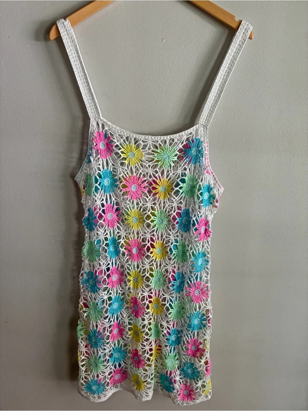 No Boundaries L/XL Crochet Daisy Floral Mini Dress Y2K Boho Festival Beach